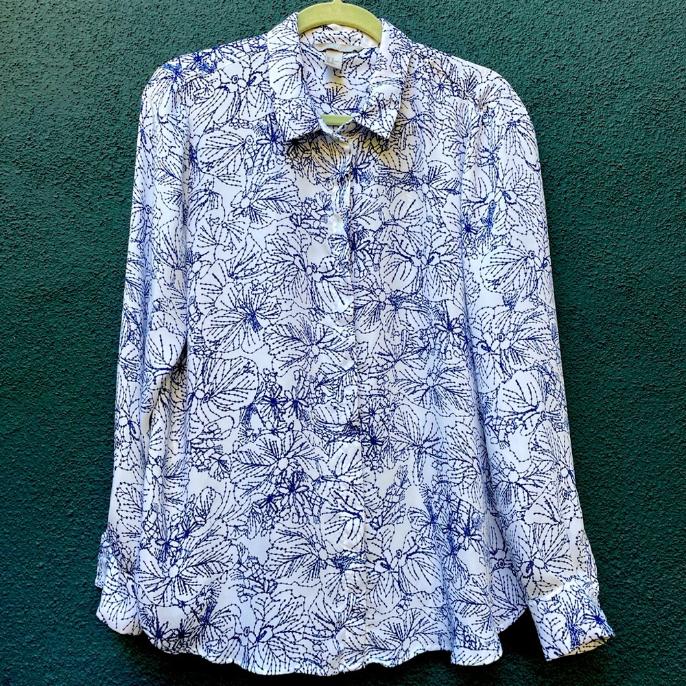 Navy and white floral H & M blouse 14